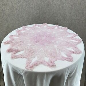 VTG‎ Handmade Delicate Pink Lace Doily Starburst Floral Mandala Shawl Tablecloth
